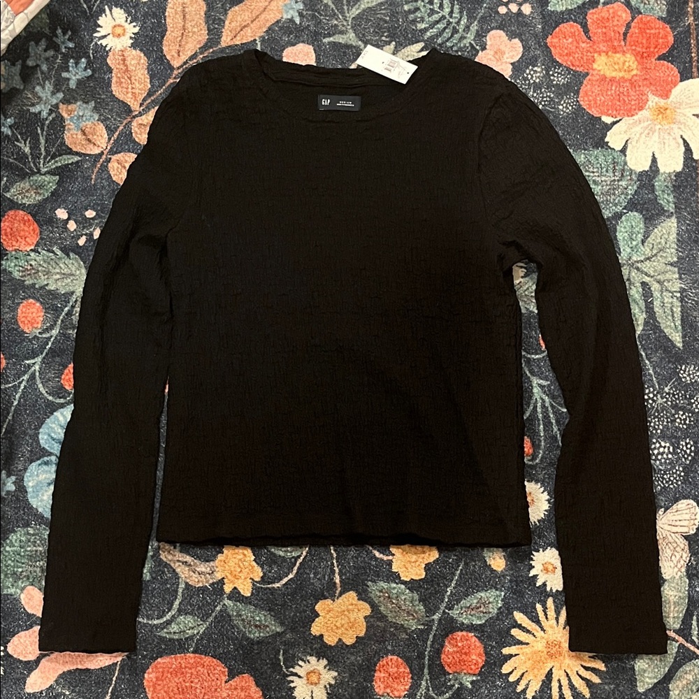 GAP Black Medium Long Sleeve Textured Top NWT